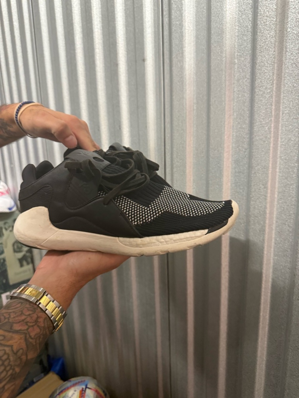 Y-3 Black and White Knit Low-Top Sneaker
